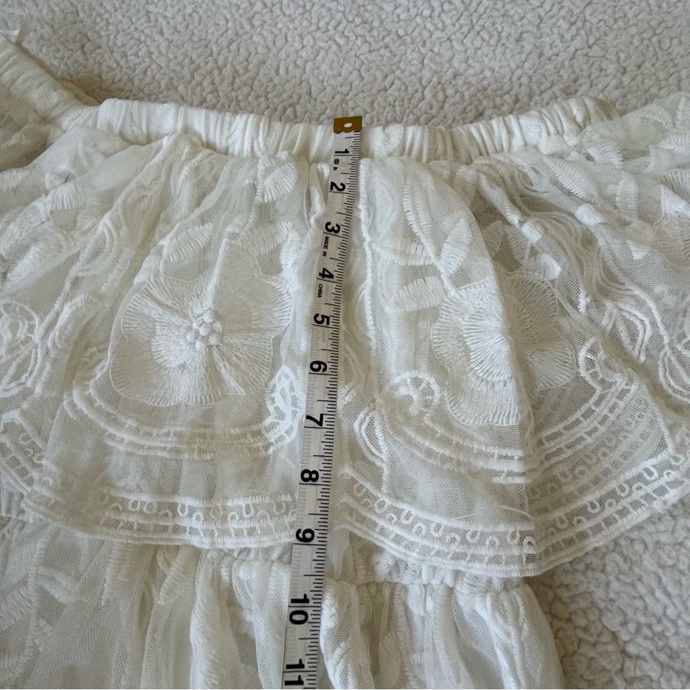 White Boho Lace Off Shoulder Maxi Dress Embroidered Romantic Coastal Medium - Picture 11 of 16